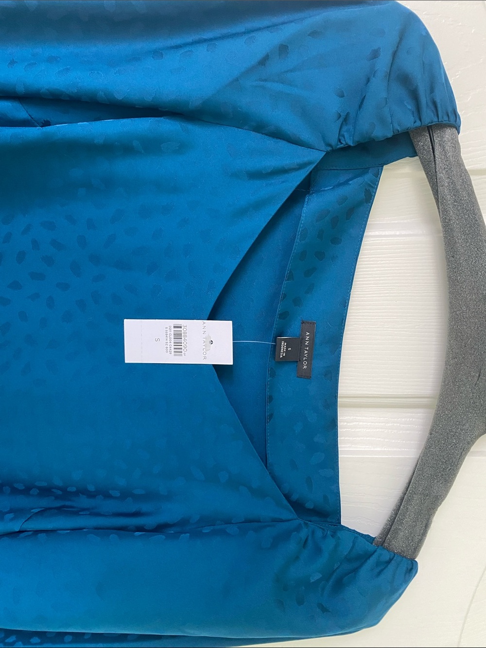Ann Taylor Teal Satin Scoop Neck Blouse - Picture 3 of 7